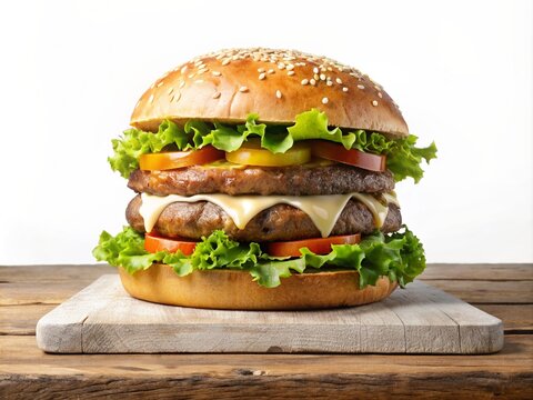 Biggest Delicious Burger white wood texture and white background