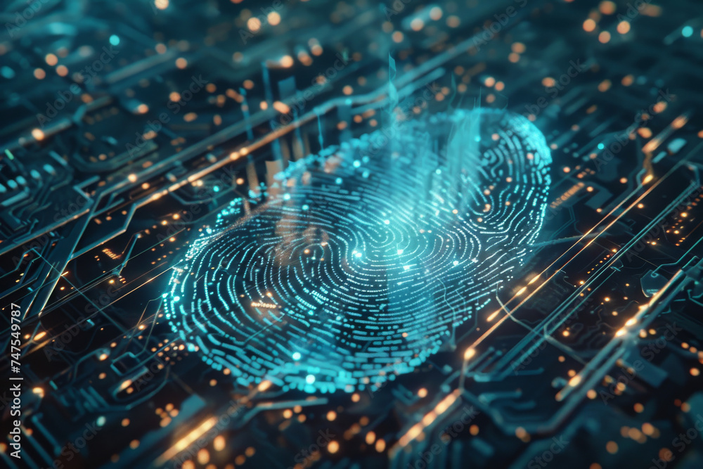 Wall mural a fingerprint is displayed on a circuit board
