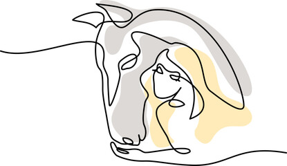 Horse and woman heads logo. Continuous one line drawing. - 747550753
