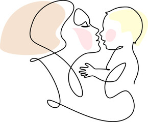 Happy Mother day card. Mother kissing baby. - 747551159