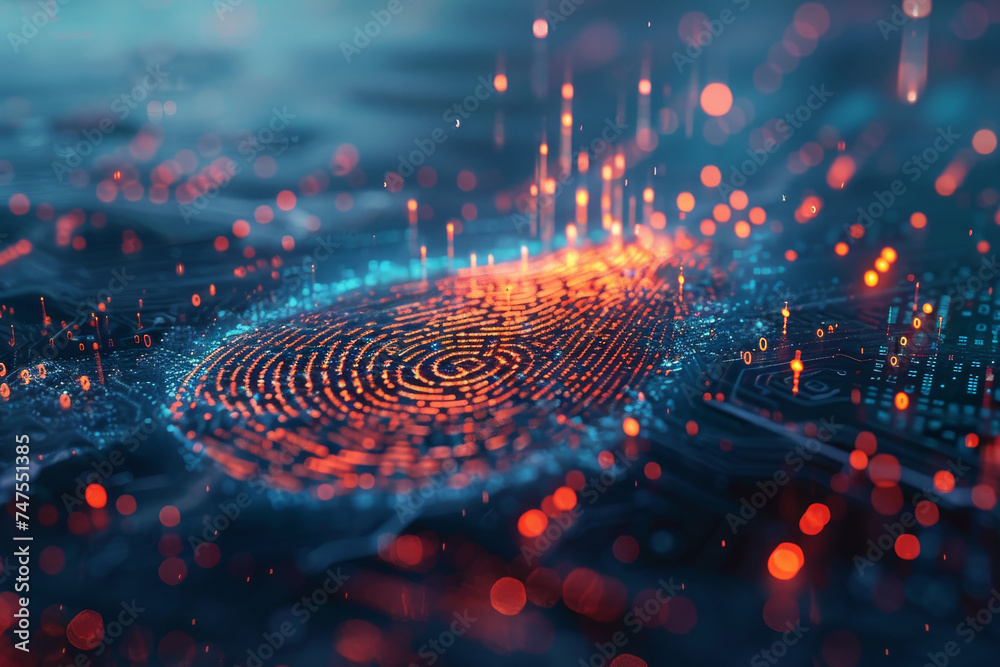 Poster a computer generated image of a fingerprint on a circuit board