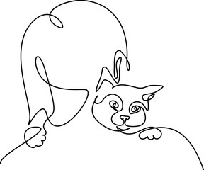 Woman with cat. Continuous one line drawing silhouette - 747551317