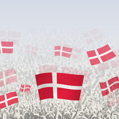 Fototapeta na wymiar Crowd of people waving flag of Denmark square graphic for social media and news.