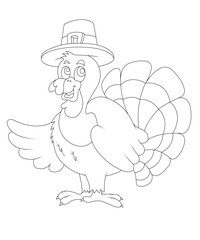 Coloring pages. Black and white vector cartoon illustration.Thanksgiving.Coloring book (turkey)