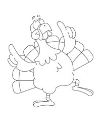 Coloring pages. Black and white vector cartoon illustration.Thanksgiving.Coloring book (turkey)