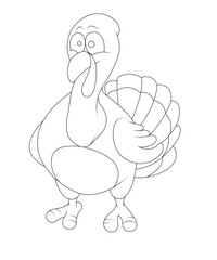 Coloring pages. Black and white vector cartoon illustration.Thanksgiving.Coloring book (turkey)
