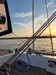 Sailing on a yacht in a beautiful evening