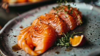 smoked salmon served on a plate