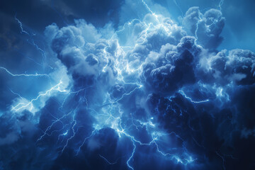 Lightning strikes in a dark cloudy sky - obrazy, fototapety, plakaty