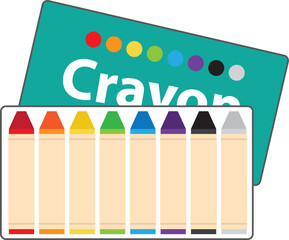 8 colorful crayon pencil set box for kids icon.