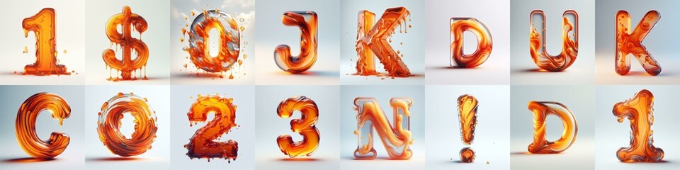 Fototapeta premium Orange glass 3D Lettering Typeface. AI generated illustration