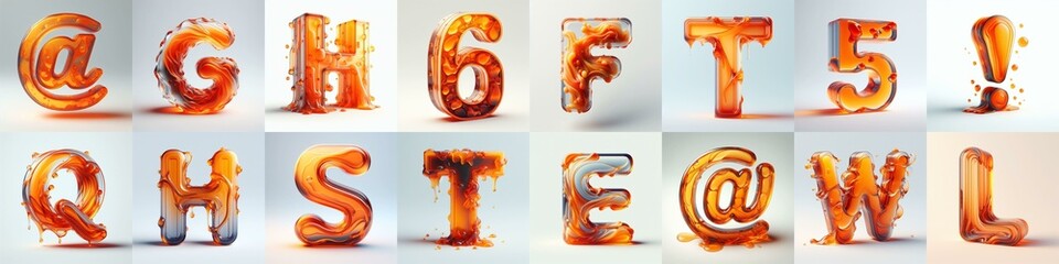 Orange glass 3D Lettering Typeface. AI generated illustration