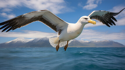 Fototapeta na wymiar Graceful Flight: Capturing the Majestic Albatross as It Soars Over The Ocean Blue