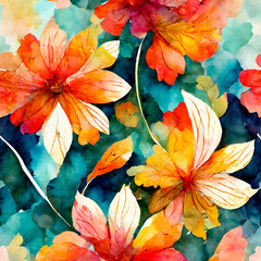 "Illustration of spring flowers in vibrant colors with watercolor painting style."