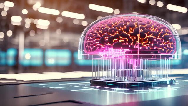 futuristic imagination of a neural ai brain containing the ability to process artificial intelligence functions same as a natural brain