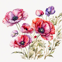 floral watercolor background. bright watercolor poppy flowers. illustration