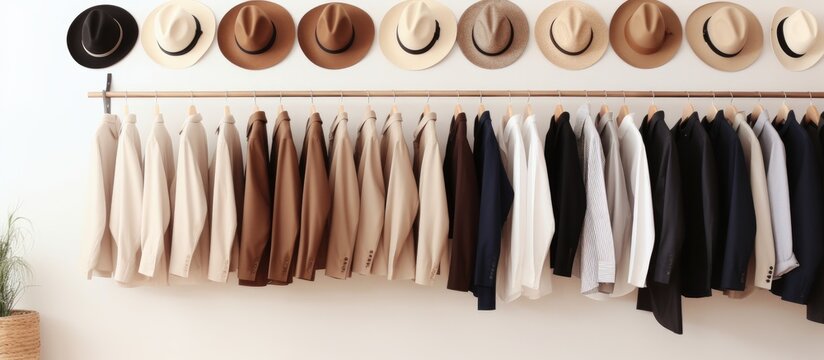 A Hat Rack Filled With A Variety Of Stylish Hats Hanging Neatly In A Room. The Hats Include Fedoras, Baseball Caps, Beanies, And Wide-brimmed Hats.