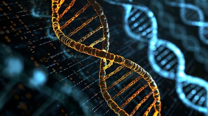 A DNA double helix structure glowing.