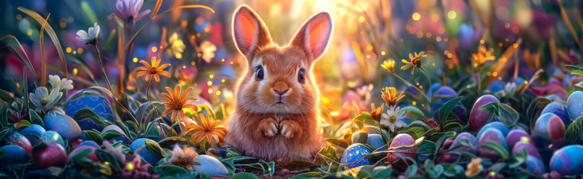 Easter Bunny Decorated Egg Adorable Rabbit Spring Sale Promotion Event Banner Header