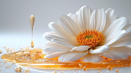 Beautiful white daisy with drops of honey. 3d rendering