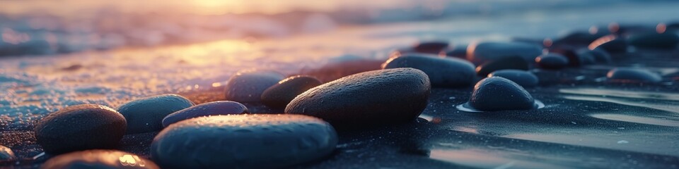 smooth sea stones on the shore.