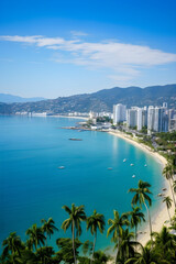 Naklejka na ściany i meble Panoramic Vista of the Sparkling Acapulco Bay, Mexico's Renowned Beach Resort 