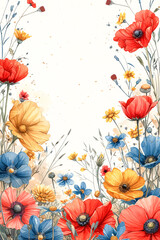 Vintage background with wildflowers and old paper. summer flowers on old paper background with space for text or image. Hand drawn illustration. Top view.