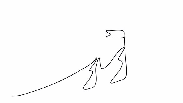 Flag on the top of the mountain one line drawing animation. Video clip with alpha channel.