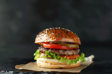 Hamburger on black background