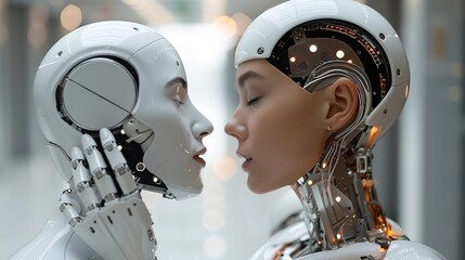 Naklejka premium Technology meets humanity background. AI, machine learning, big data