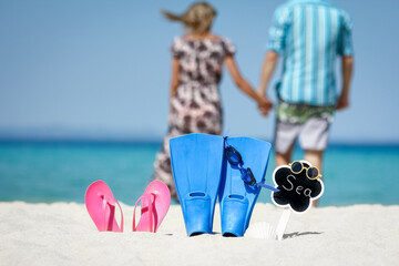 A Happy couple at the seaside vacation travel weekend