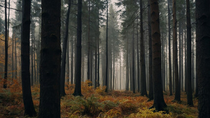 Fototapeta premium Autumn forest, view from the inside