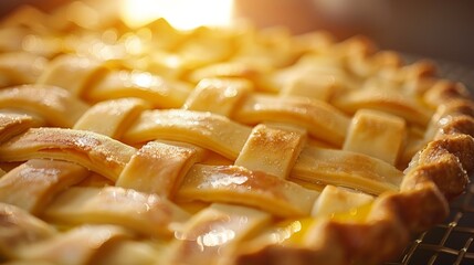 A close-up of a lattice pie crust.