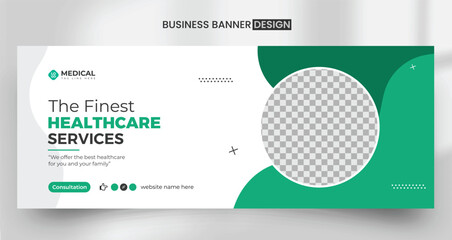 Professional corporate business digital marketing agency facebook cover banner template with photo place modern layout with clean white background and abstract shapes and text vector design