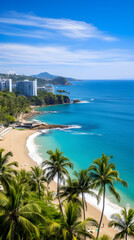 Fototapeta na wymiar Panoramic Vista of the Sparkling Acapulco Bay, Mexico's Renowned Beach Resort 