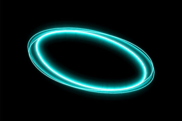 Neon swirl. Curved blue line light effect. Blue portal or energy tunnel