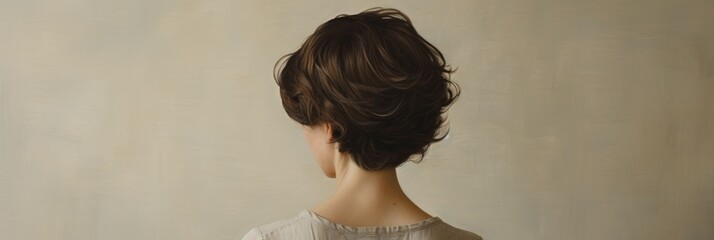 Rear view of a girl with short brown hair, care and hair care concept, banner - Powered by Adobe