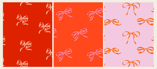 Set seamlees pattern Decorative bow. Wedding celebration, holiday, party decoration, gift, present concept