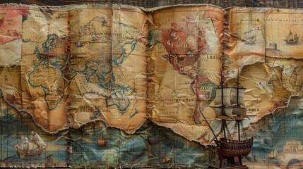 3D Old Map. Treasure map. World Shipping Map.