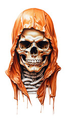 A skull in an hoodie, ultra-realistic, sharp focus,  transparent background, tattoo