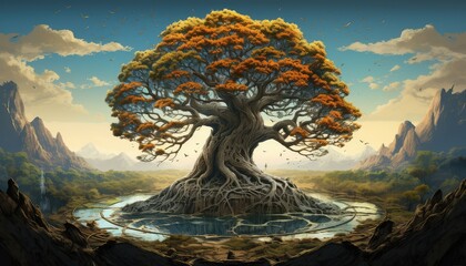 3d Digital art of the Tree of Life oil painting - obrazy, fototapety, plakaty