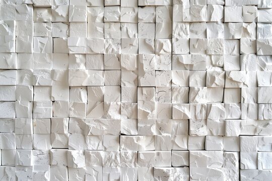 white marble brick wall with square parts forming 3d texture pattern 