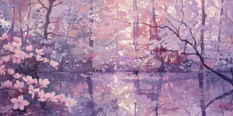 magnolia blossom in the forest painting Generative AI