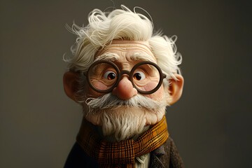 Expressive and Funny Old Man with Round Glasses. Illustration