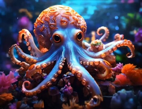 Red Octopus underwater