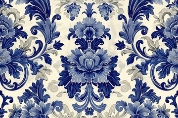 Seamless Traditional Toile Floral Fabric Pattern