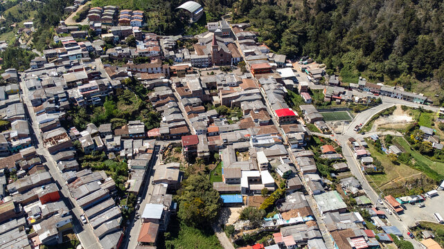 Montebello, Antioquia - Colombia. January 24, 2024. Aerial view of the municipality of Montebello located in the southwest region of the department
