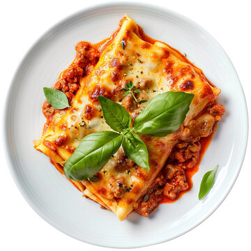 Cannelloni pasta with bolognese sauce, isolated on transparent background