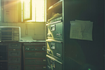 Paperwork in a filing cabinet.