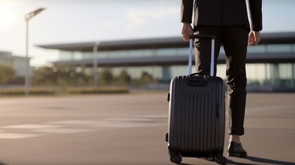 Businessman walking with a suitcase in the airport. Business travel concept. Travel and business concept. Travel and tourism concept with copy space. Copy space. 